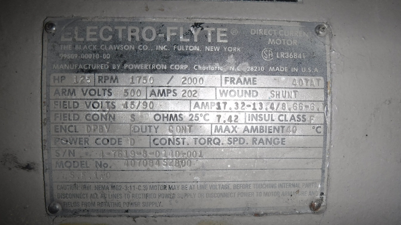 Powertron 125 HP 1750/2000 RPM 407AT DC Motors 77452